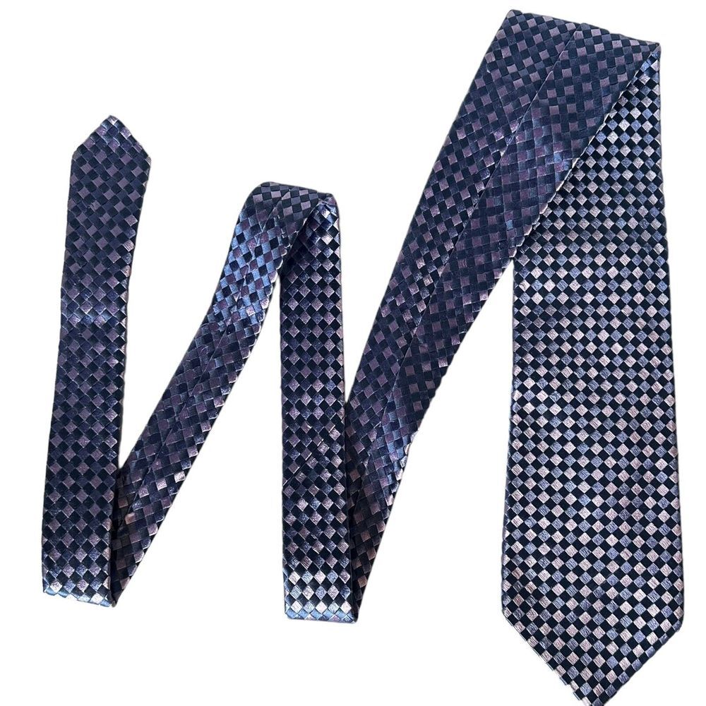 TED BAKER London Blue‎ Tie Diamond Woven Pattern 100% Silk Mens Necktie USA